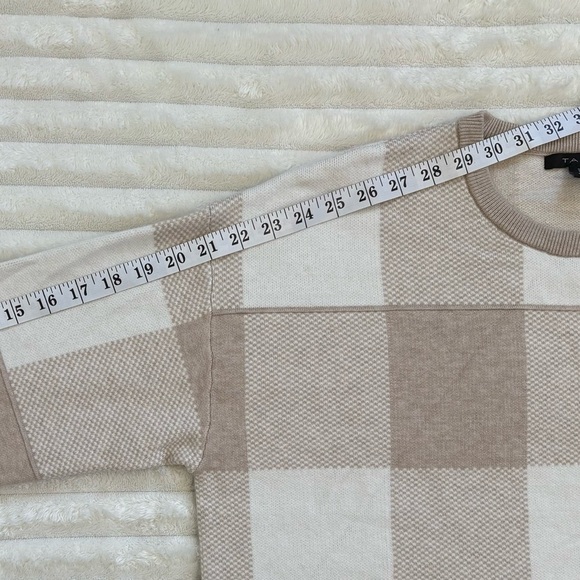 TAHARI Cream and Tan Checkered Long Sleeve Crewneck Sweater XL - Picture 8 of 8